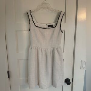 Cider White Textured Dress with Black Detailing